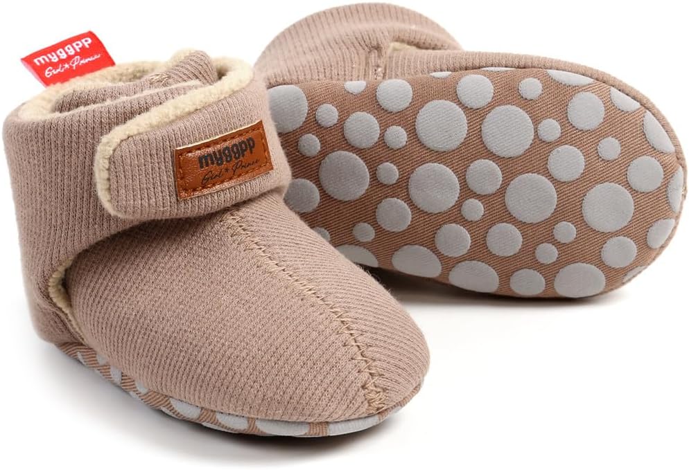 Baby Booties Cozy Fleece Slippers Soft Baby Shoes with Gripper Soles, Winter Infant Newborn Crib Sock Shoes Warm Footwear First Walkers