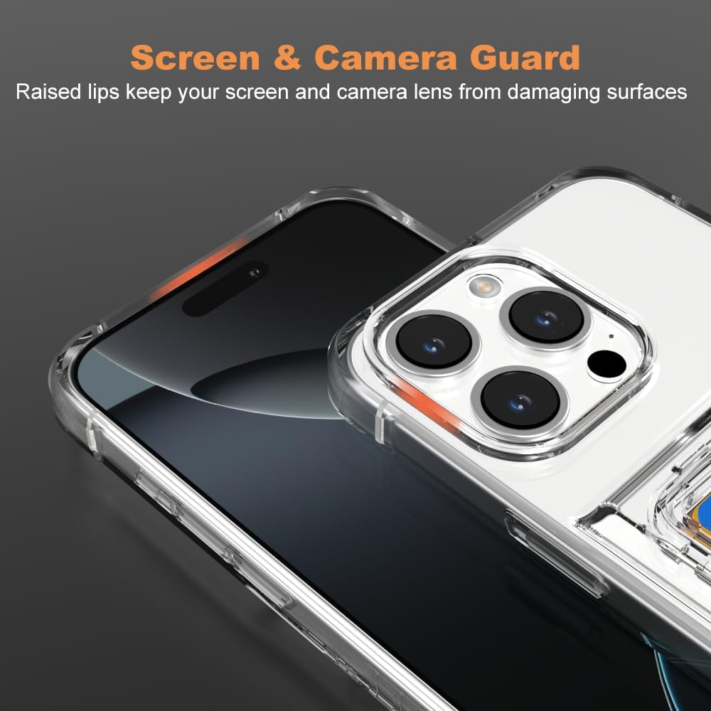 For Iphone 16 Pro Max Clear Wallet Case with RFID Blocking Card, up to 5 Cards, Hybrid Protective Case with Card Holder, TPU + PC, Anti-Yellowing, 6.9" 2024