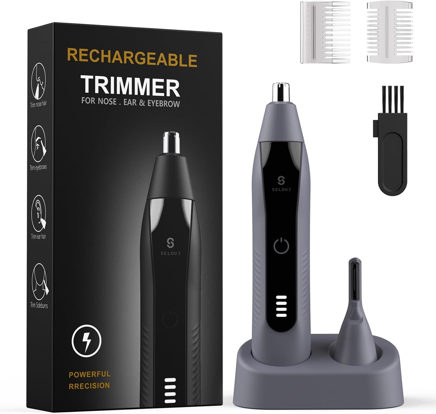Ear and Nose Hair Trimmer for Men, 2025 Professional Painless USB Rechargeable Eyebrow & Facial Electric Hair Trimmer for Men Women, Powerful Motor, Dual Edge Blades, IPX7 Waterproof Easy Clean