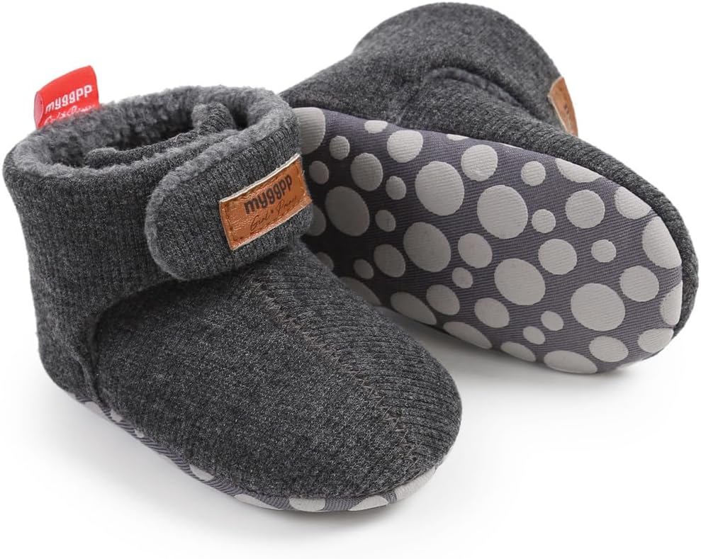 Baby Booties Cozy Fleece Slippers Soft Baby Shoes with Gripper Soles, Winter Infant Newborn Crib Sock Shoes Warm Footwear First Walkers