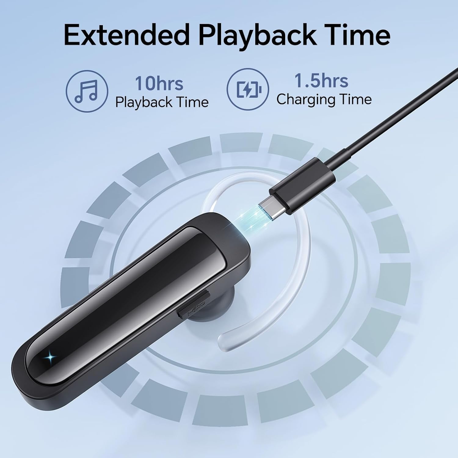 Bluetooth Headset Wireless Earpiece HD Hands Free Headphones with Microphone Lightweight Single Ear Earphones with Mute for Iphone Samsung Android Cell Phone PC Laptop TV Work Office Driving Business