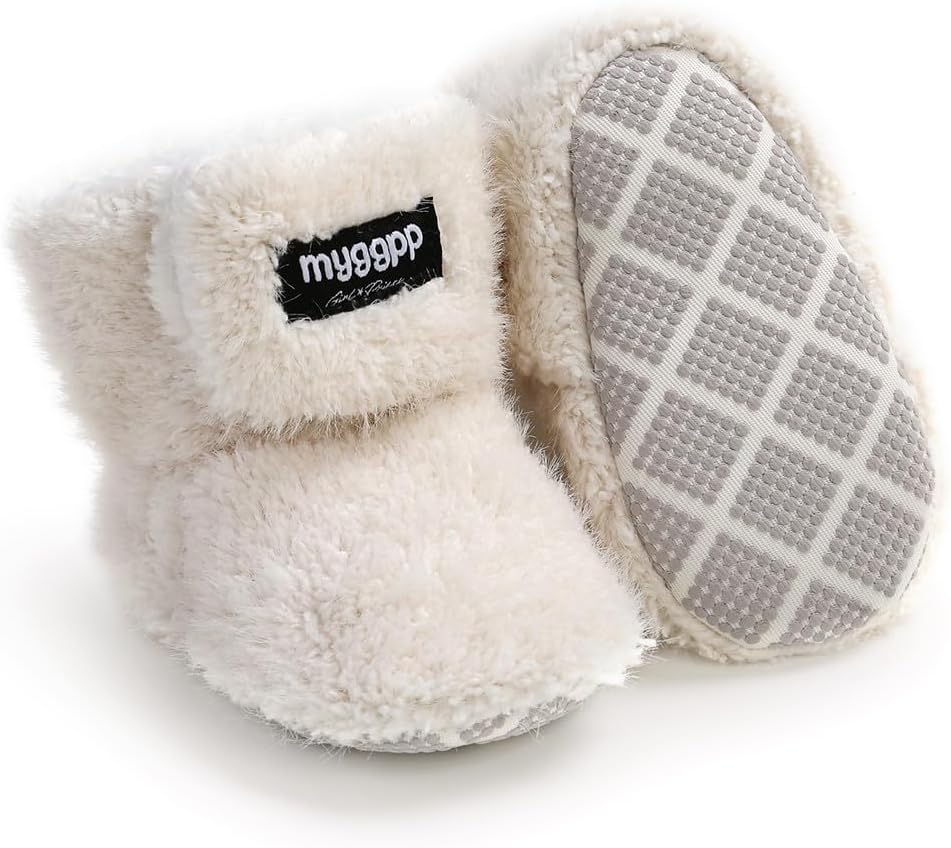 Baby Booties Cozy Fleece Slippers Soft Baby Shoes with Gripper Soles, Winter Infant Newborn Crib Sock Shoes Warm Footwear First Walkers