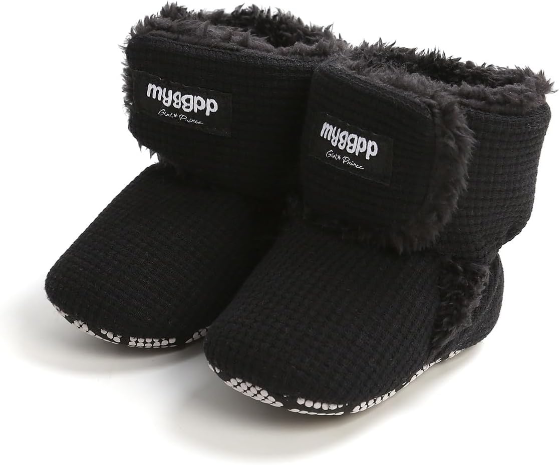 Baby Booties Cozy Fleece Slippers Soft Baby Shoes with Gripper Soles, Winter Infant Newborn Crib Sock Shoes Warm Footwear First Walkers