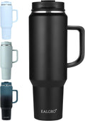 40 Oz Tumbler with Handle, Insulated Tumblers with Lid and Straw, Large Metal Sports Water Bottle Jug, Thermal Stainless Steel Travel Coffee Mug Cup, Black
