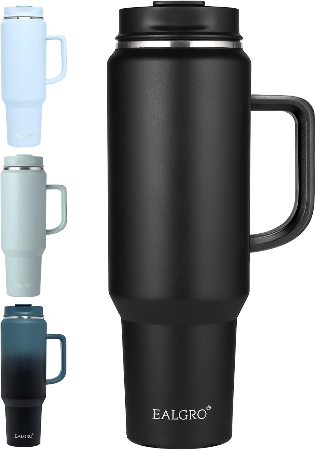 40 Oz Tumbler with Handle, Insulated Tumblers with Lid and Straw, Large Metal Sports Water Bottle Jug, Thermal Stainless Steel Travel Coffee Mug Cup, Black