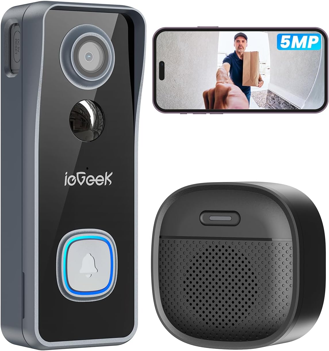 Doorbell Camera Wireless No Subscription - Wireless Video Doorbell with Chime, Doorbell with Camera 1080P, Voice Changer, 2-Way Audio, PIR Motion Detection, Only 2.4Ghz Wifi, Works with Alexa