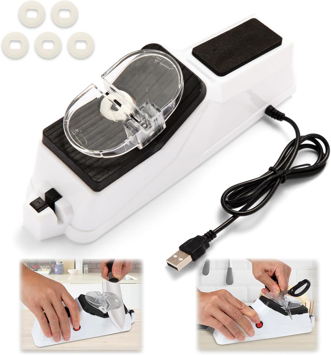 Electric Knife Sharpener,(Usb) Double Sided Knife Sharpener,Quick Sharpening & Polishing,With Protective Cover.（5Pcs Grindstone）
