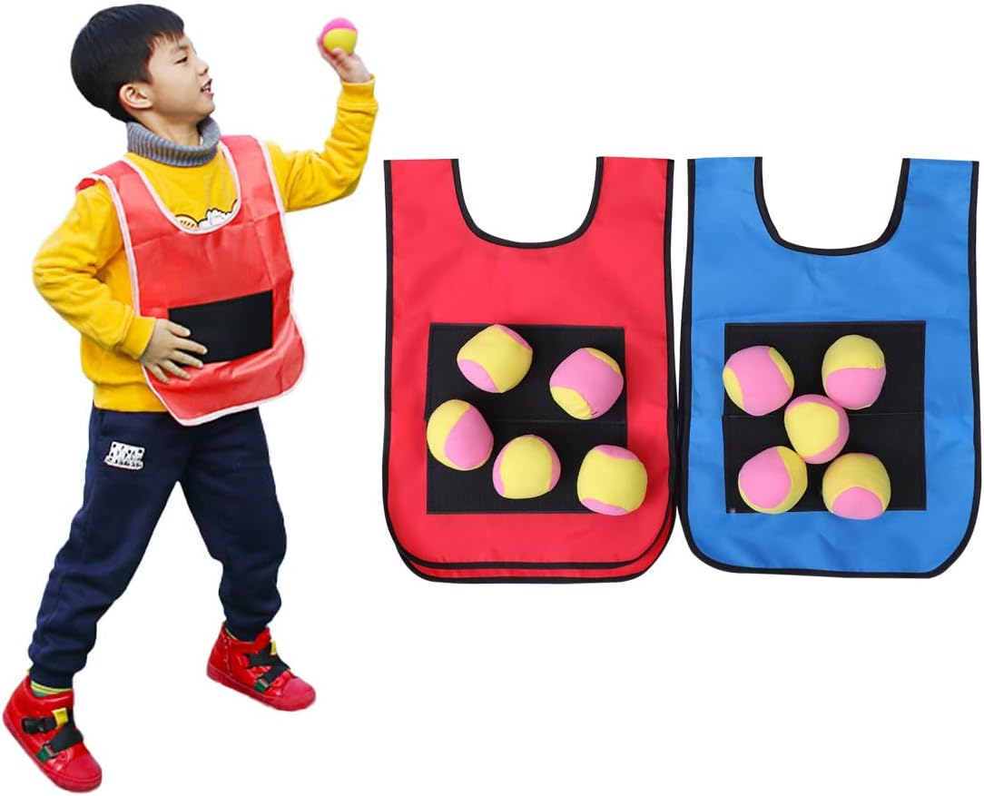2Pcs Sticky Target Ball Vests with 10Pcs Soft Balls, Dodgeball Vests Game, Outdoor Game Props for Kids Sports, Sticky Target Ball Throwing Balls Set