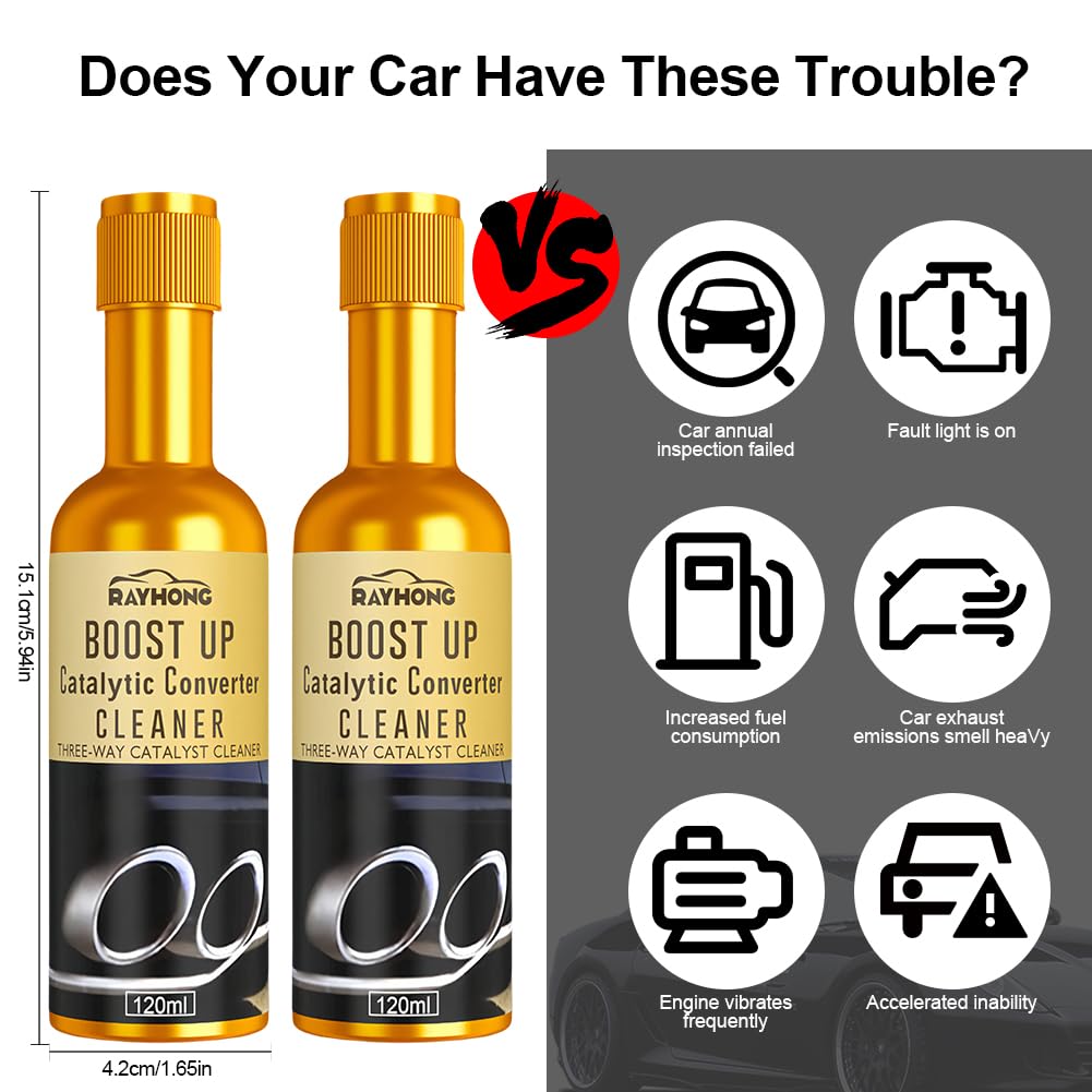 2PCS Catalytic Converter Cleaner Auto Parts Engine,  Exhaust System Pipe Carbon Removal Cleaner Treatment Additive Oil, Fuel System Treatment Oil Additive for Gas and Diesel Car
