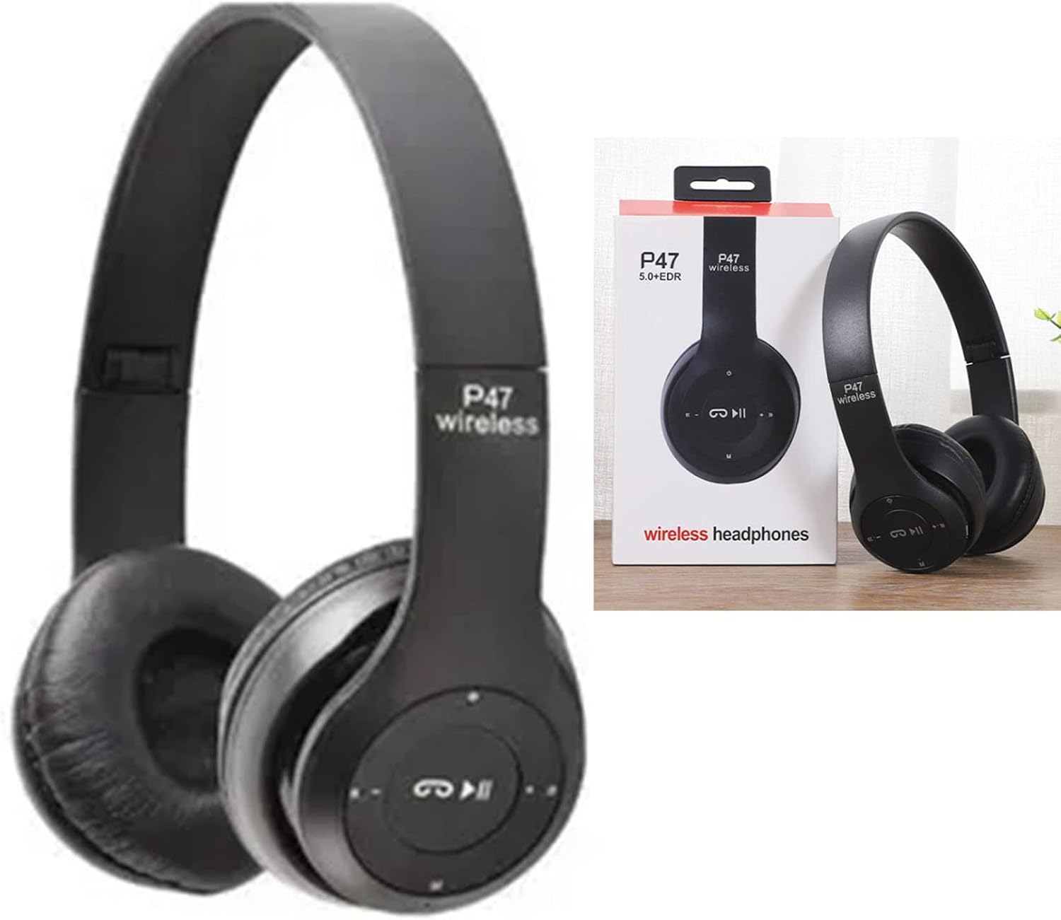 P47 Headset Multifunction Foldable Sports Headphone with Hifi Stereo Sound, Technology, and Ergonomic Design for Home Office Travel (Black)