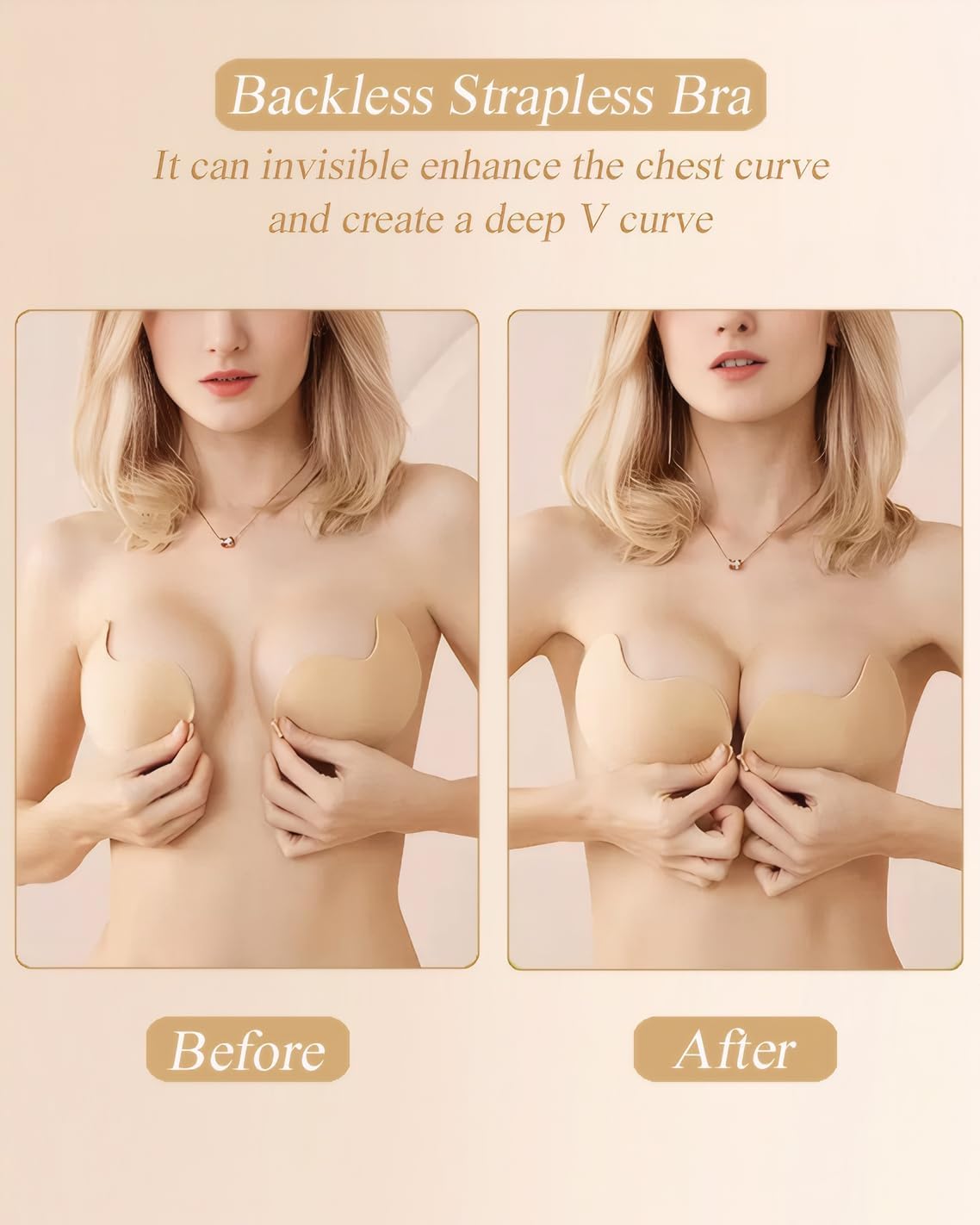 Sticky Bra Strapless Adhesive Invisible Push up Lift Bras for Women Backless Dress 2 Pair Reusable with Nipple Covers