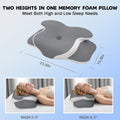 Cervical Pillow for Neck Pain Relief - Ergonomic Dual-Height Butterfly Contour Memory Foam Pillow with Ice Silk Fabric & Washable Cover for Side Back Stomach Sleepers (Grey)