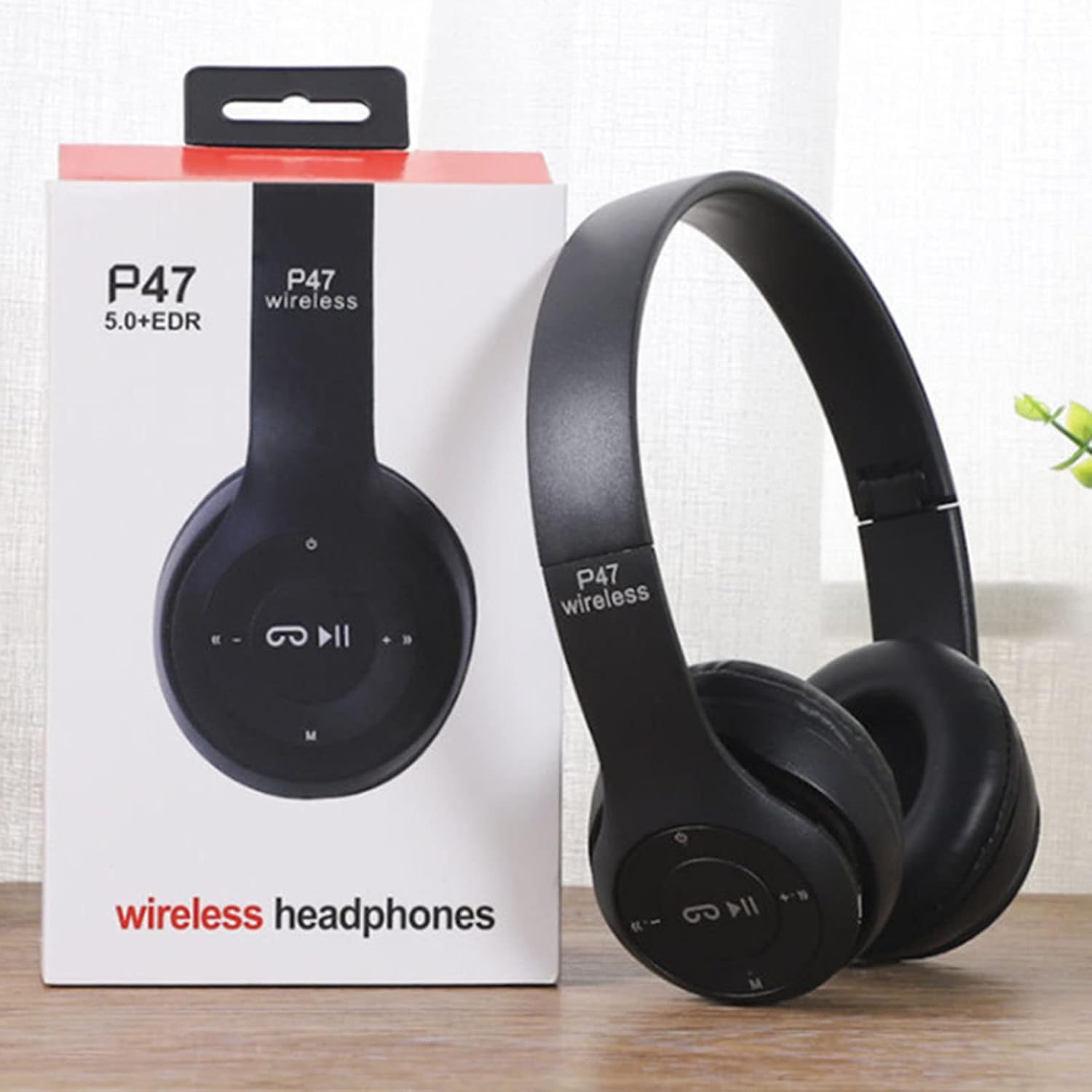 P47 Headset Multifunction Foldable Sports Headphone with Hifi Stereo Sound, Technology, and Ergonomic Design for Home Office Travel (Black)