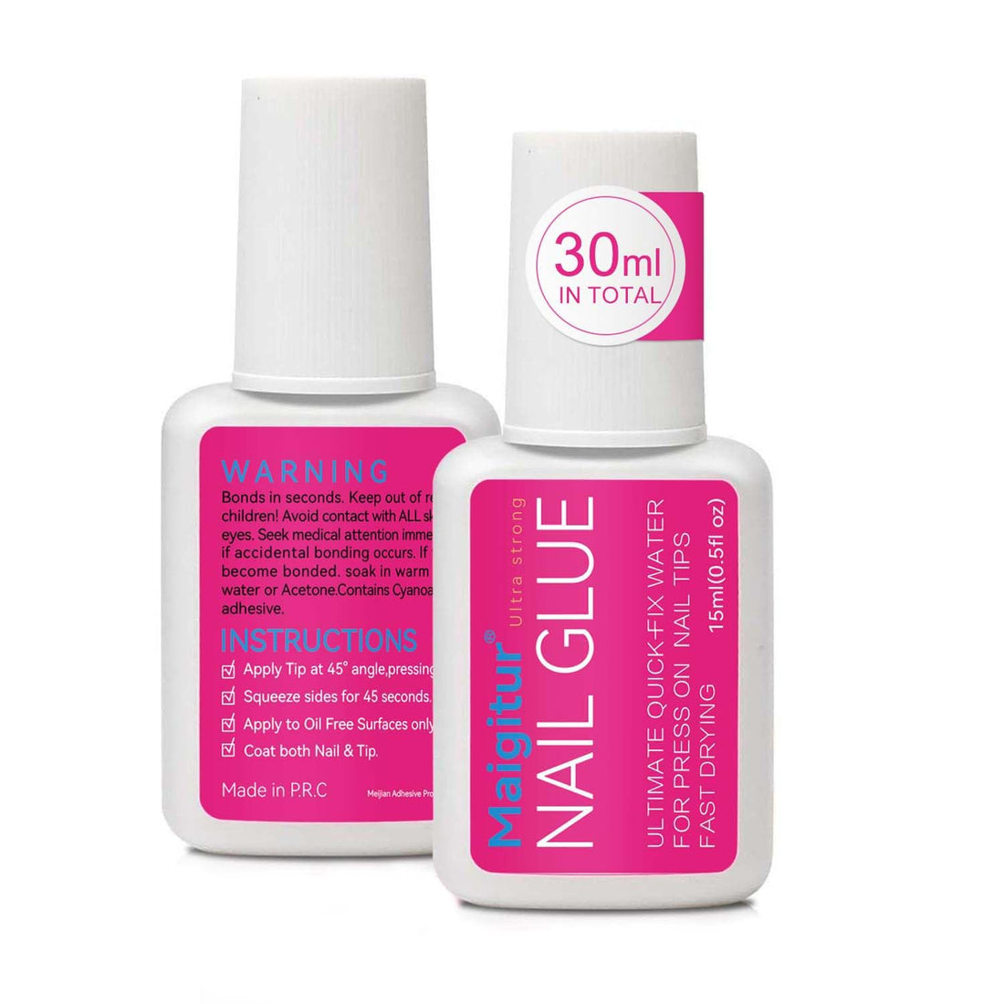 30ML Super Strong Nail Glue for Press Ons, Fake Nail Tips, Acrylic Nails No Uv Light Needed Nail Bond Brush in Nail Glue for Press on Nails Long Lasting Nails Glues for Beginners DIY Home