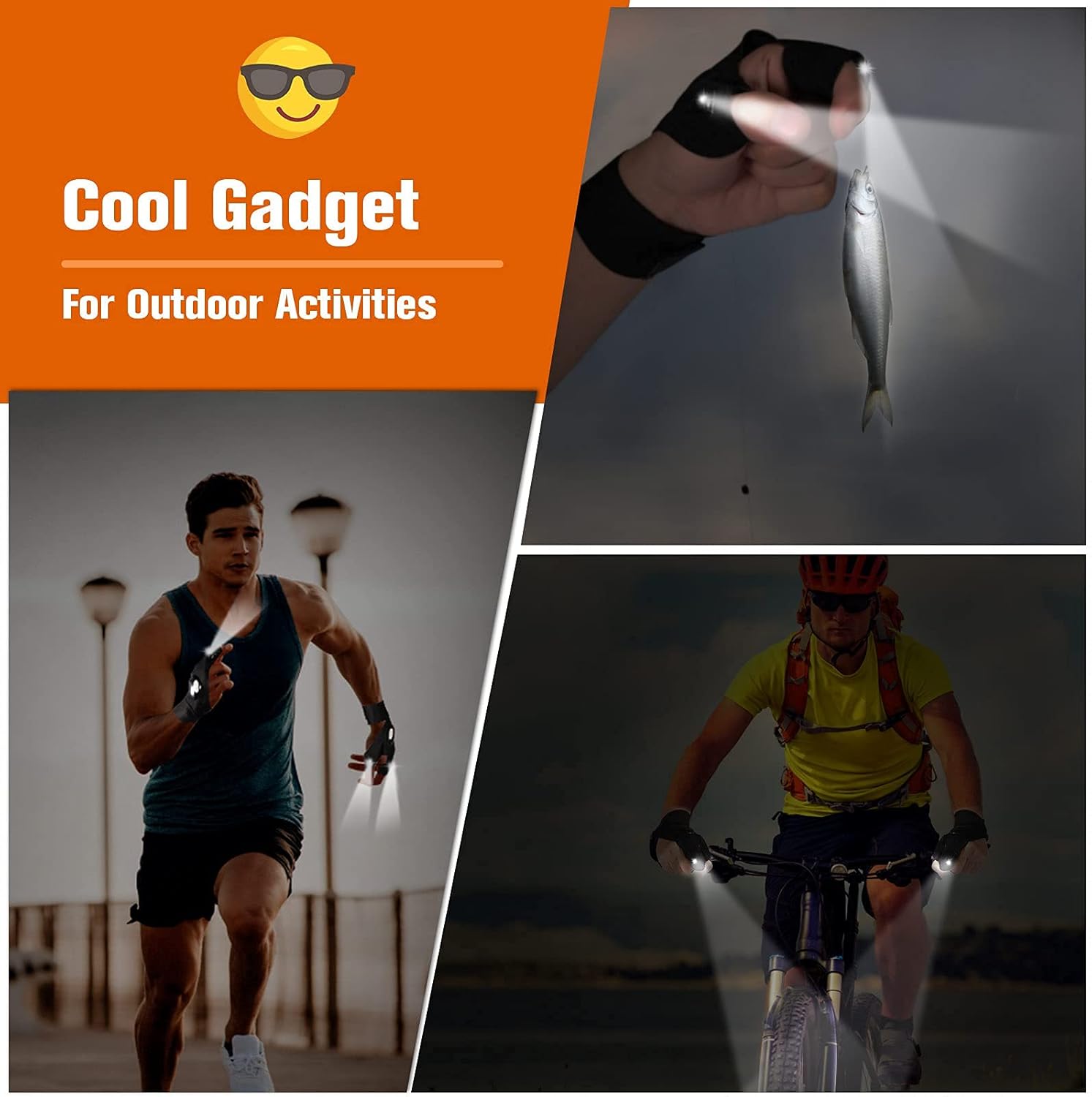 LED Flashlight Gloves, Gifts for Men Him Dad Husband Boyfriend, Cool Gadgets Waterproof Hands-Free Finger Lights for Night Fishing Repairing Running Camping, Fathers Day Birthday Christmas Gift