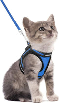 Cat Harness and Leash Set for Walking Escape Proof, Adjustable Soft Kittens Vest with Reflective Strip for Cats, Comfortable Outdoor Vest, Blue, S