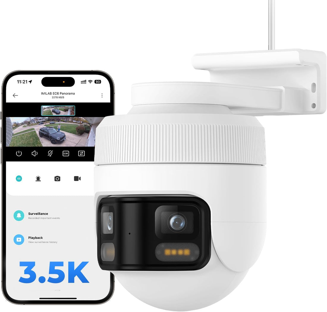 EC6 Panorama+64Gb SD Card: 3.5K Wifi Plug-In Spotlight Camera: 180° Utra Widely View W/344° Rotatable Dual-Lens Security Camera Outdoor