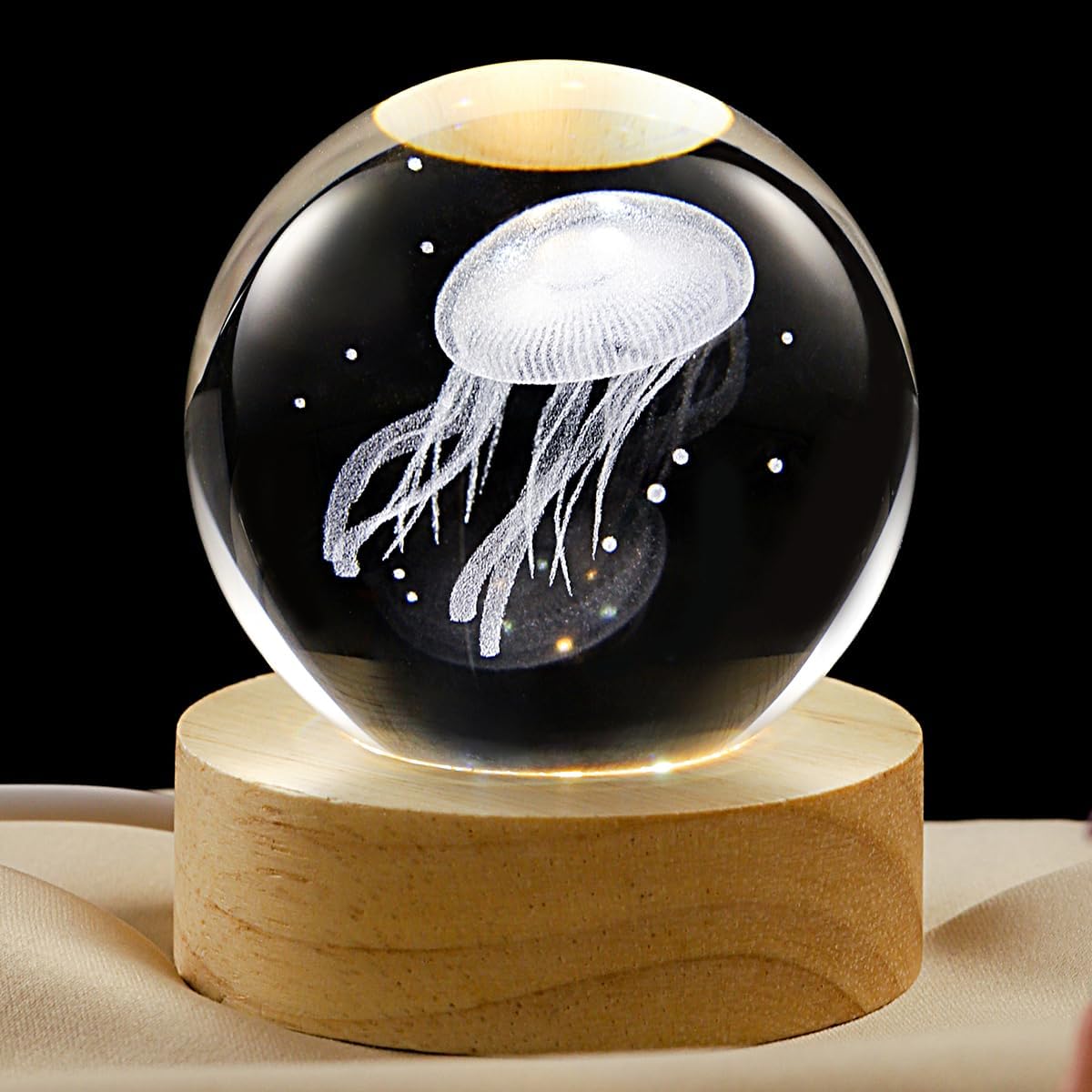 3D Galaxy Crystal Ball Lamp with Dimmable LED and Wooden Base, Night Light for Kids Teens Adults, Home Desk Office Bedroom Decor, Birthday Gift (2.4”/ 6Cm)