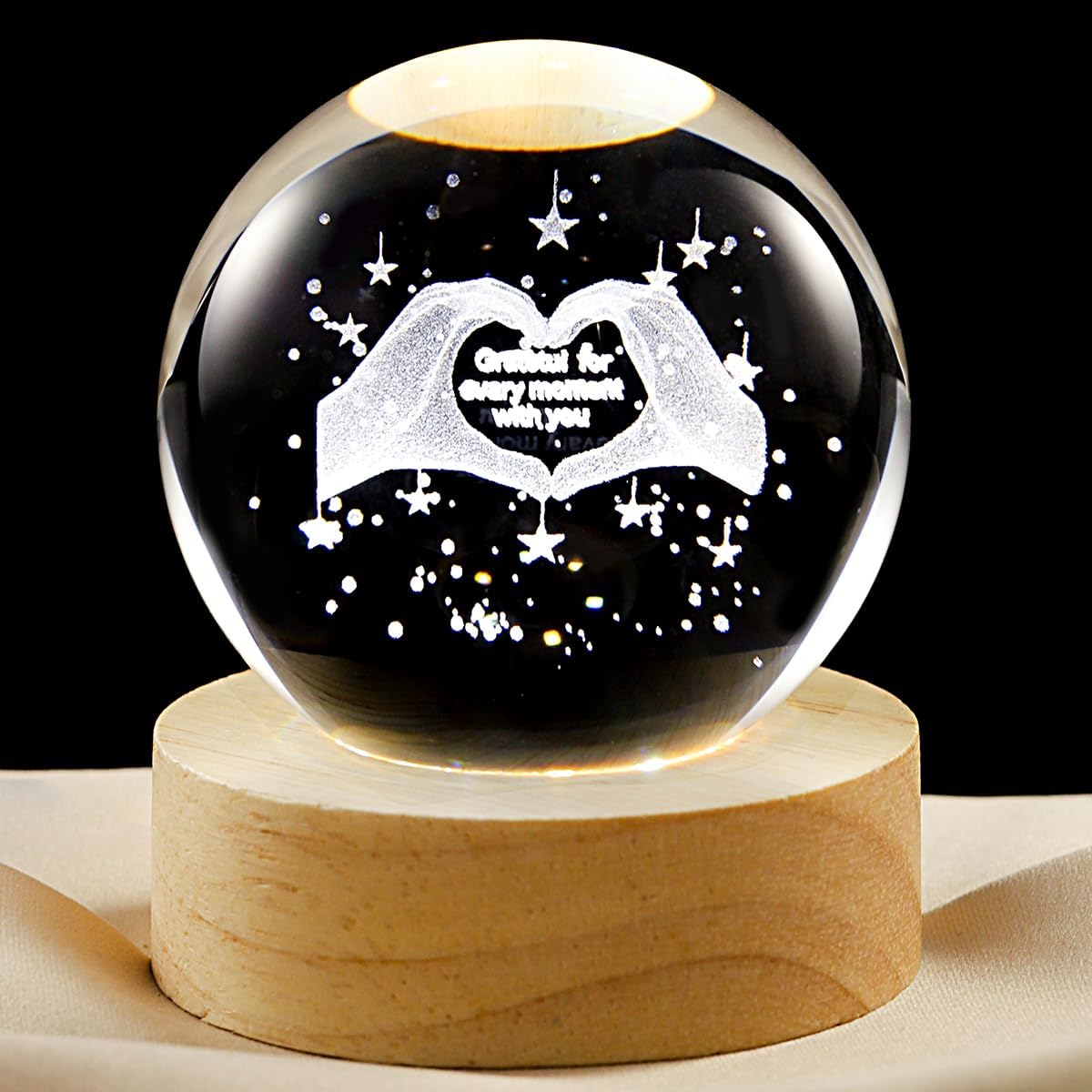 3D Galaxy Crystal Ball Lamp with Dimmable LED and Wooden Base, Night Light for Kids Teens Adults, Home Desk Office Bedroom Decor, Birthday Gift (2.4”/ 6Cm)