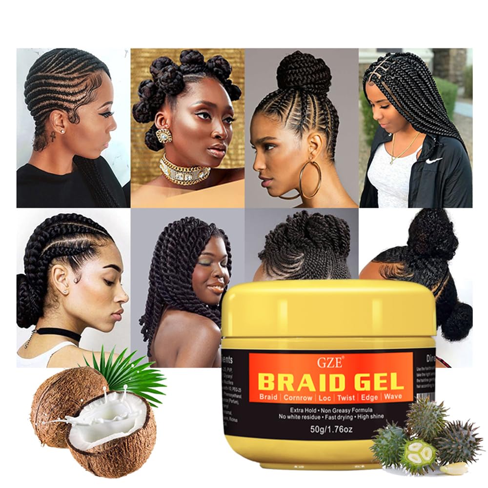 GZE Travel Size Braid Gel - Shining and Conditioning Extra Hold Braid, Loc, Twist Gel, Tames Frizz & Edges, 4C Hair, Shaping Styling