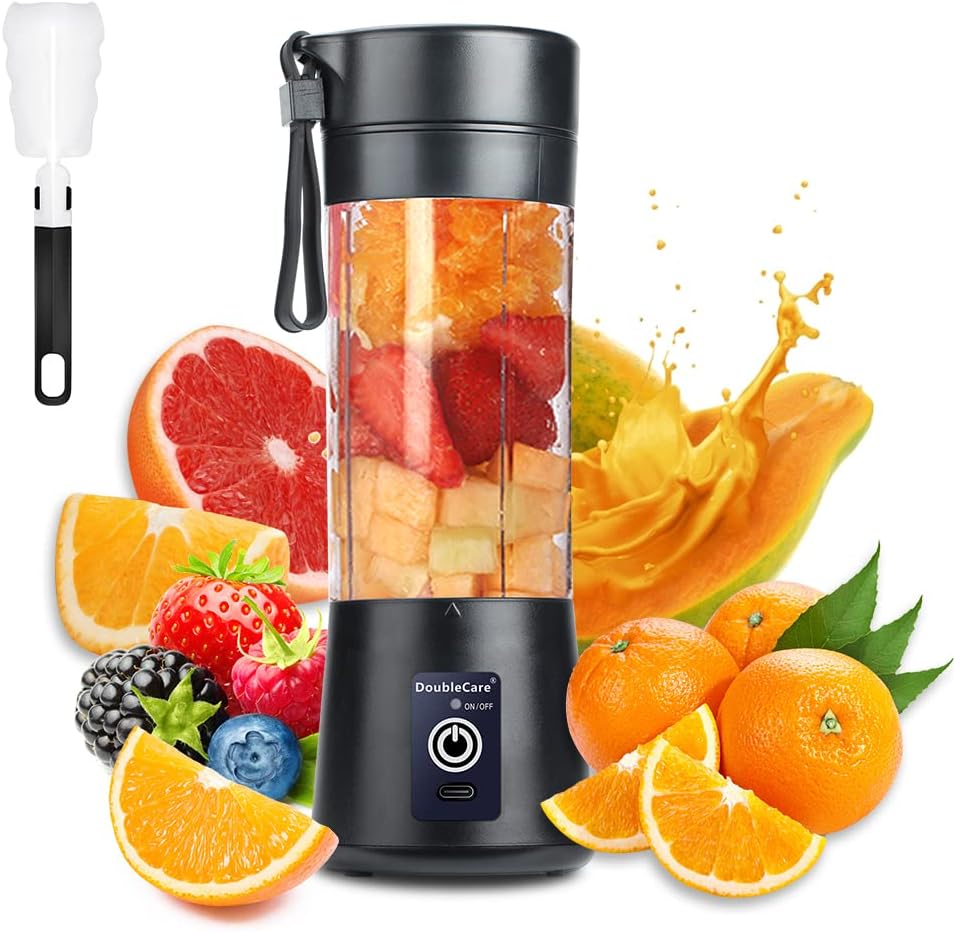 Portable Electric USB Juicer Blender Cup - Mini Blender for Shakes, Smoothies & Juice - 380Ml, Six Blades - Blue