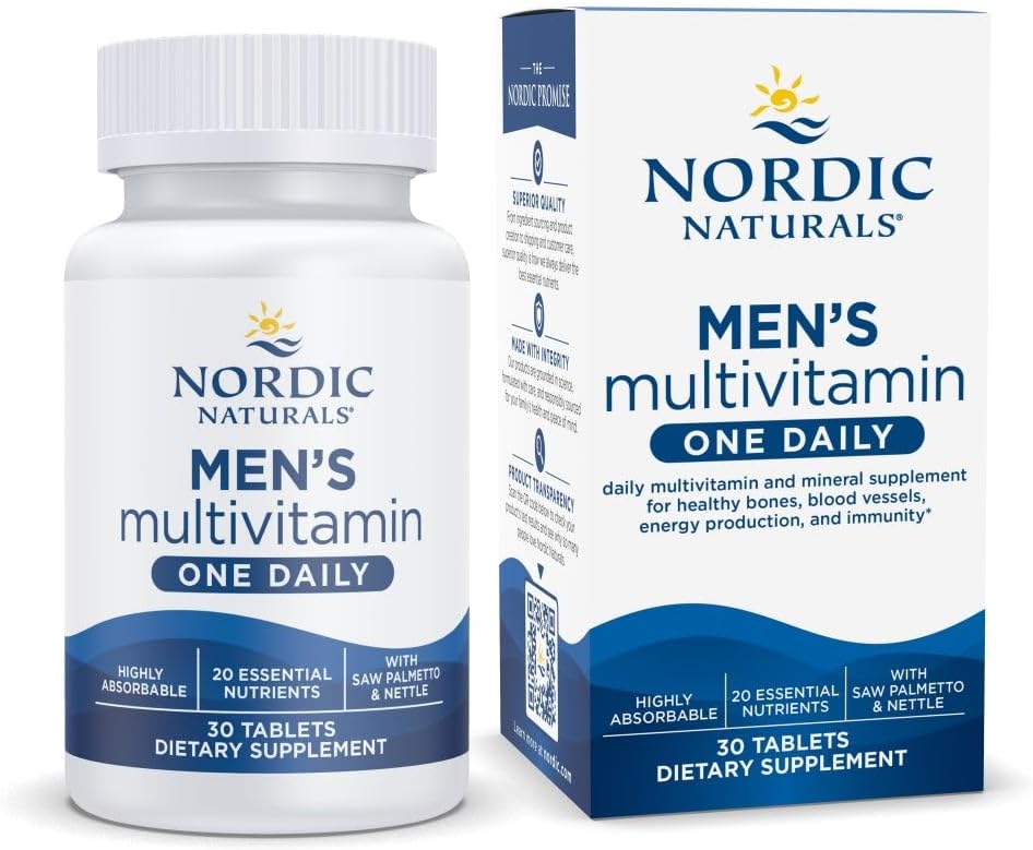 Men’S Multivitamin One Daily - Bone, Energy, & Blood-Vessel Support - Immunity Supplement - 20 Essential Nutrients - 30 Tablets - 30 Servings