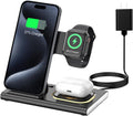 3 in 1 Foldable Charging Station for Apple Products,Fast Wireless Charger Travel Dock Adapter&Light for Iphone 16/15/14/13/12/11/X/Xs,For Iwatch 10/9/8/7/Ultra2/Ultra/Se,For Airpods 4/3/2/Pro/2(Black)