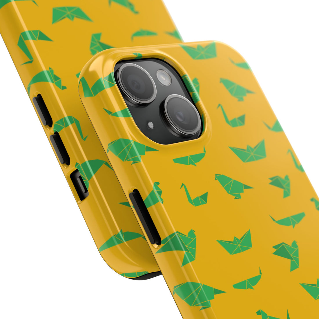Vibrant Origami Phone Case, Tough Phone Case for Adventurers, Cute Yellow Phone Cover, Trendy Gift for Students, Unique Daily Accessory