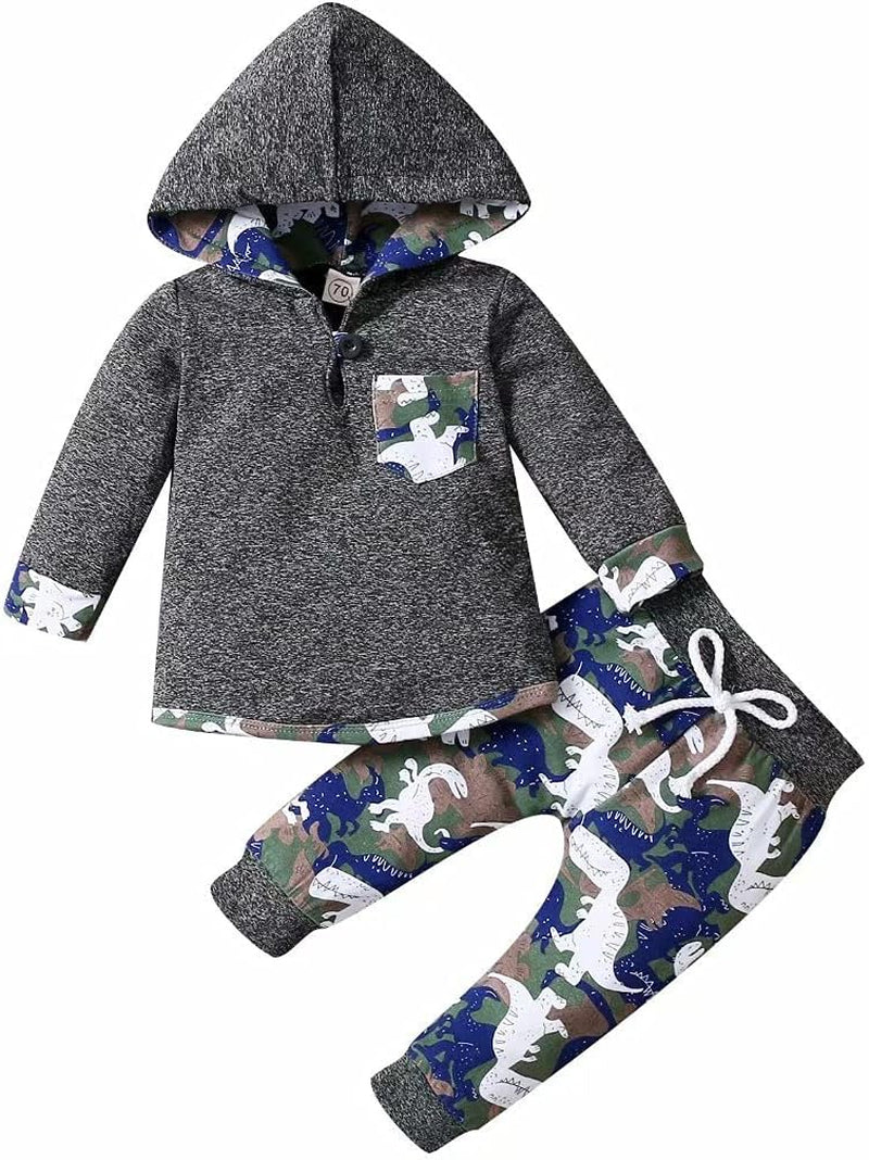 Baby Boy Clothes Toddler Infant Boys Fall Winter Outfit Long Sleeve Plaid Pocket Hoodie Tops + Pants 2Pcs