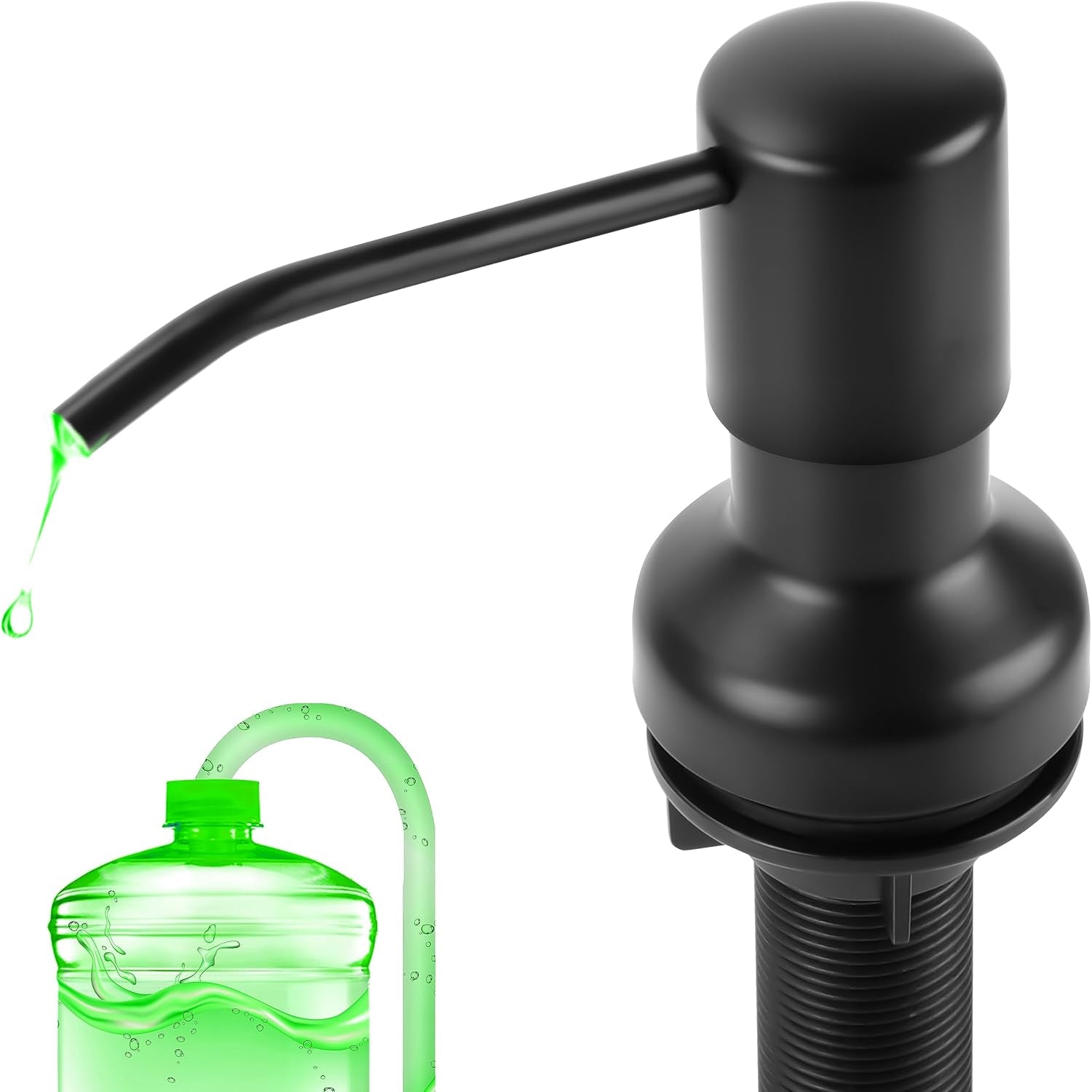 Soap Dispenser for Kitchen Sink, Sink Soap Dispenser with Longer Threaded Shaft Shank, 47" Extension Tube Connects Directly to Dish Soap Container, Wider Pump Head Base （Brushed Nickel）