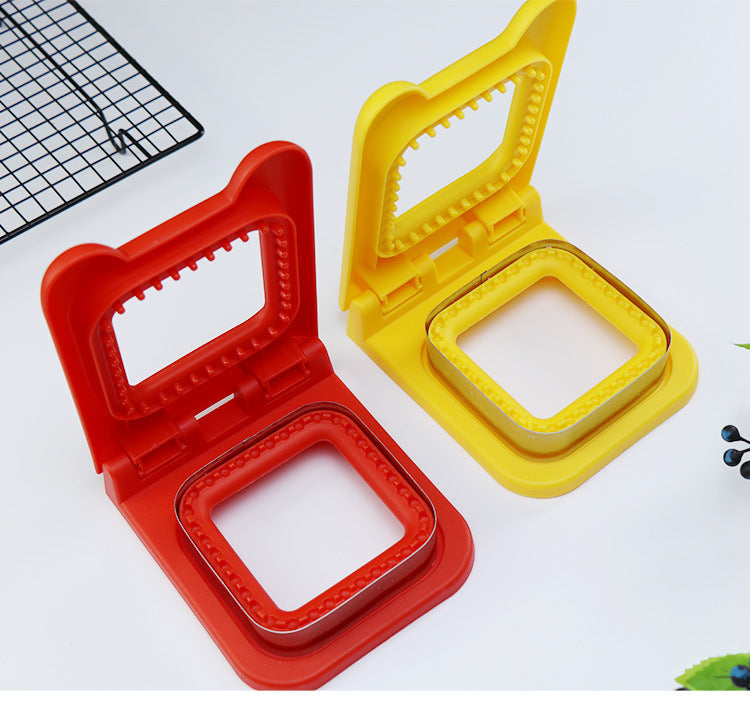 Creative Square Sandwich Cutter – DIY Breakfast Press Mold for Kids & Adults, Food-Grade PP, Red & Yellow