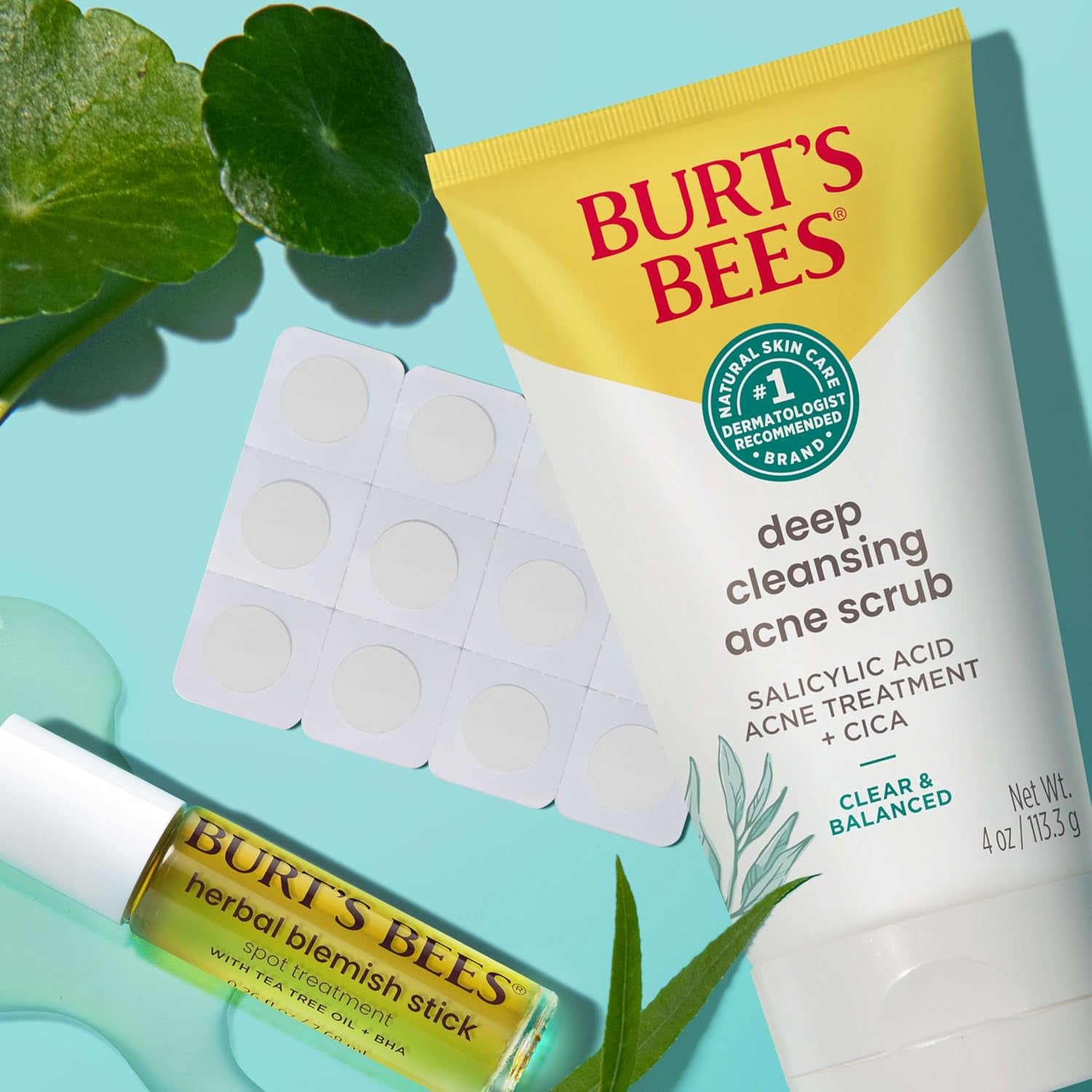 Burt’S Bees Clear and Balanced Deep Cleansing Acne Scrub, Salicylic Acid Acne Treatment with Cica, Facial Cream Exfoliator Helps Unclog Pores and Reduce Acne, 4 Oz