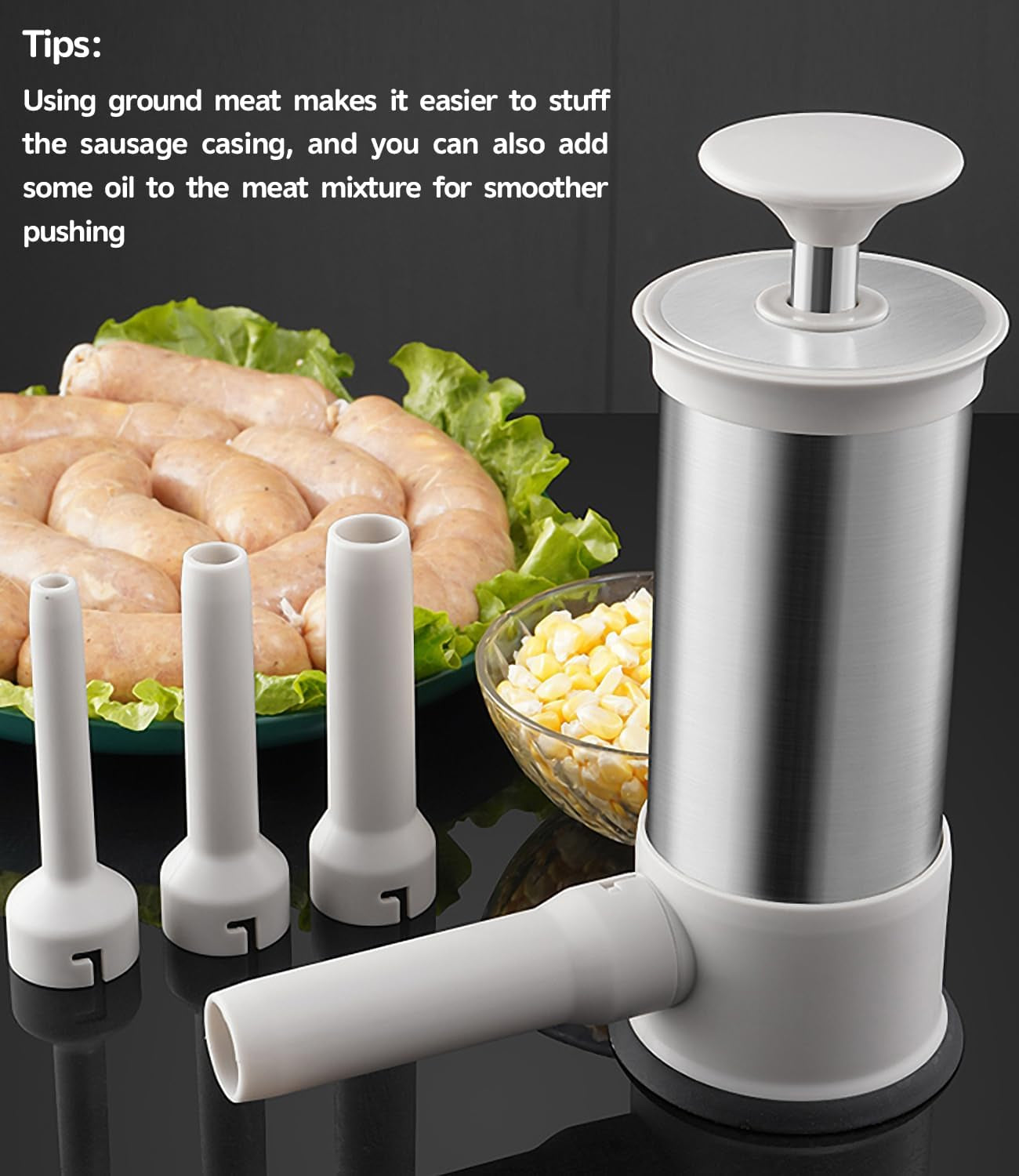 Sausage Stuffer Machine Vertical Sausage Maker, 2025 New Stainless Steel Homemade Sausage Maker W/4 Stuffing Tubes, Manual Sausage Stuffer Meat Filling for Household Kitchen, 2.2LBS Large Capacity