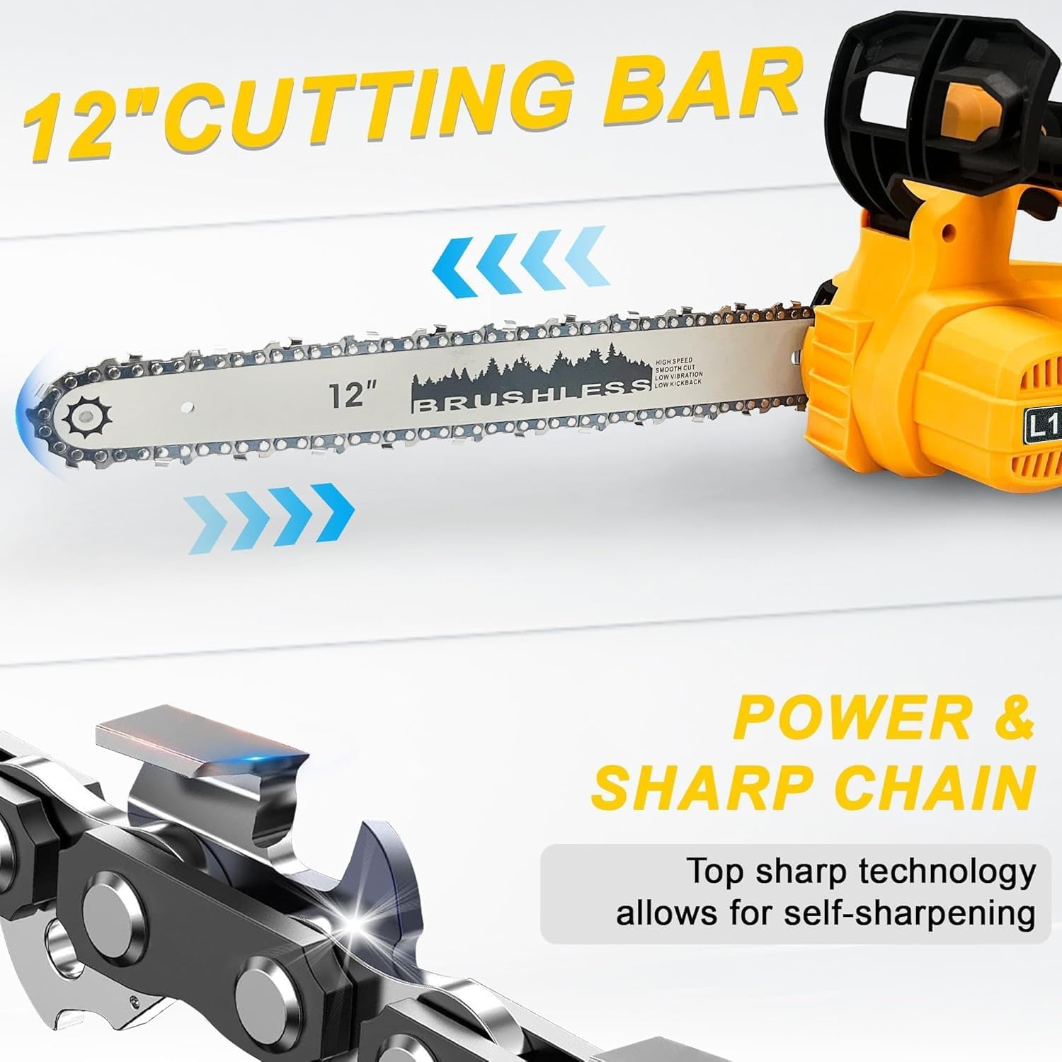 Electric Chainsaw Cordless, 12 Inch Chainsaw for Makita 18V Battery - Included 2X 4000Mah Battery and Charger, Power Chain Saw Cordless with Brushless Motor, Auto Oiler, 2 Spare Chains