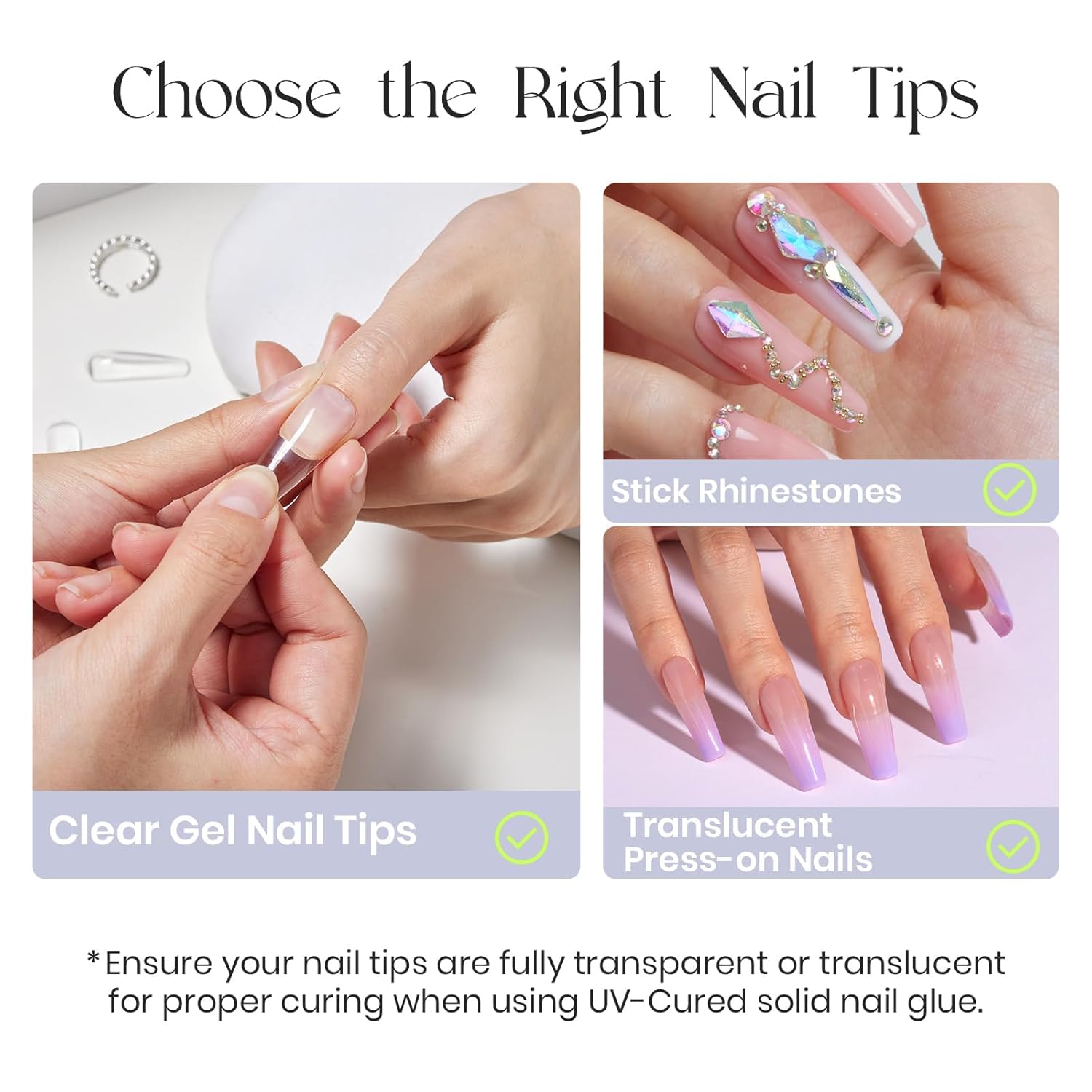 Tipex UV Gel Nail Adhesive, 30G Solid for Soft Acrylic Tips, Long Lasting Strong Bonding for 28+ Days, Large Volume Tube, Rhinestone Glue for Nail Art