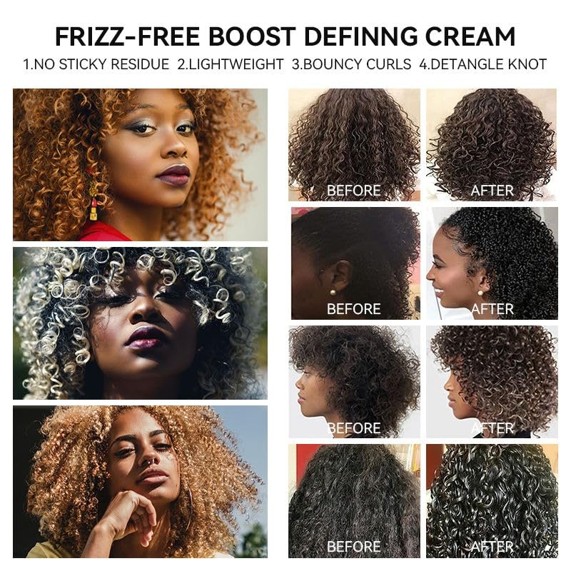 GZE Black Castor Oil Curling Cream - Curl Enhancer & Frizz Control for Curly Hair, Defines Curls Styling Cream 3.53Oz