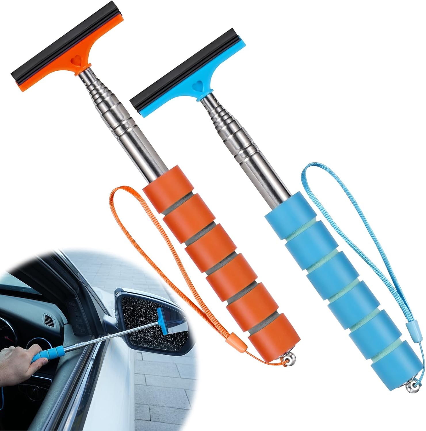 Side Mirror Squeegee, 2 PCS Car Mirror Squeegee, Retractable Car Rearview Mirror Wiper for All Vehicles, Universal Automotive Accessories(Black/Pink)