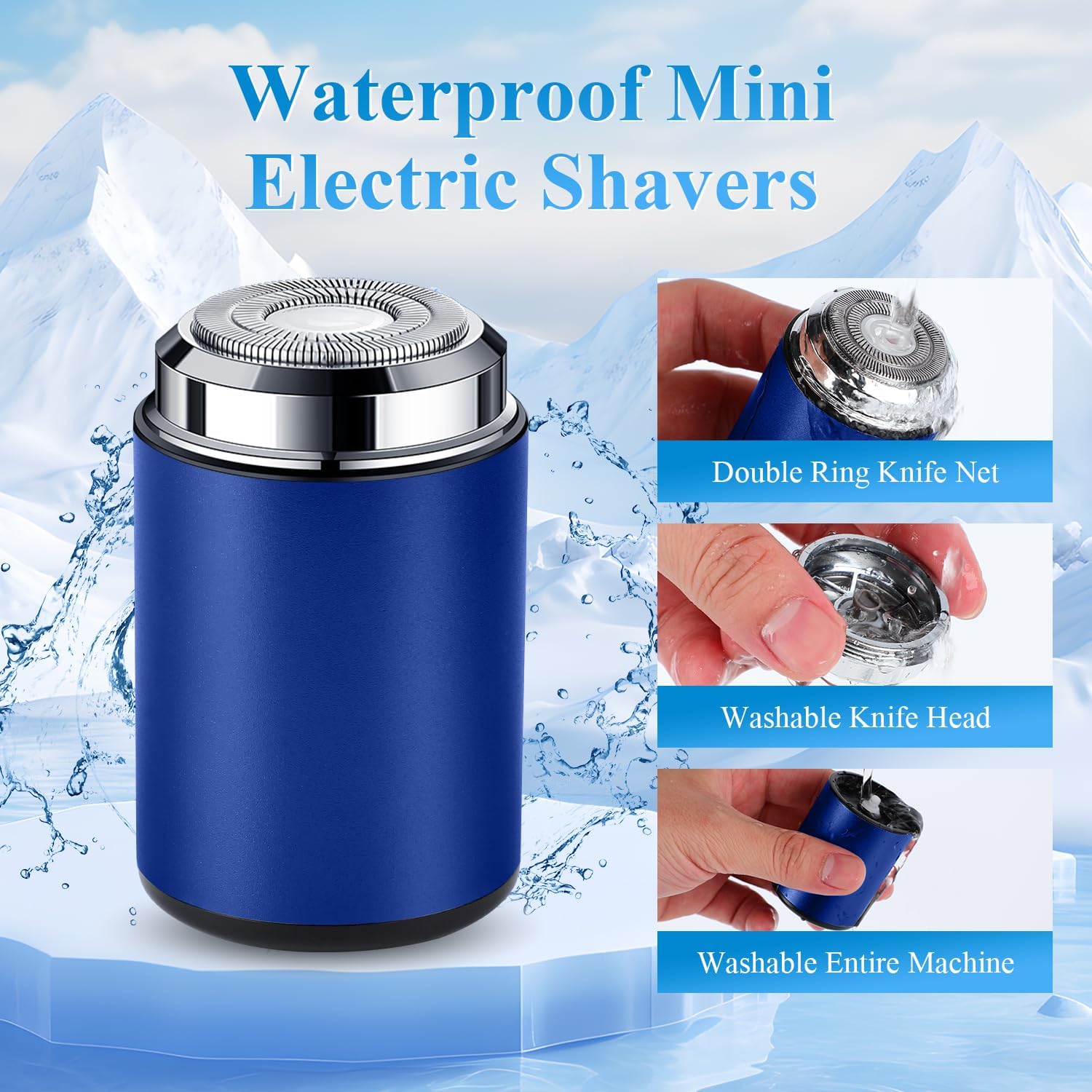 Unisex Mini Portable Electric Shaver, USB C Rechargeable Waterproof Electric Razor Trimmer for Face, Leg, Armpit, Chest and Body Hair (Blue)