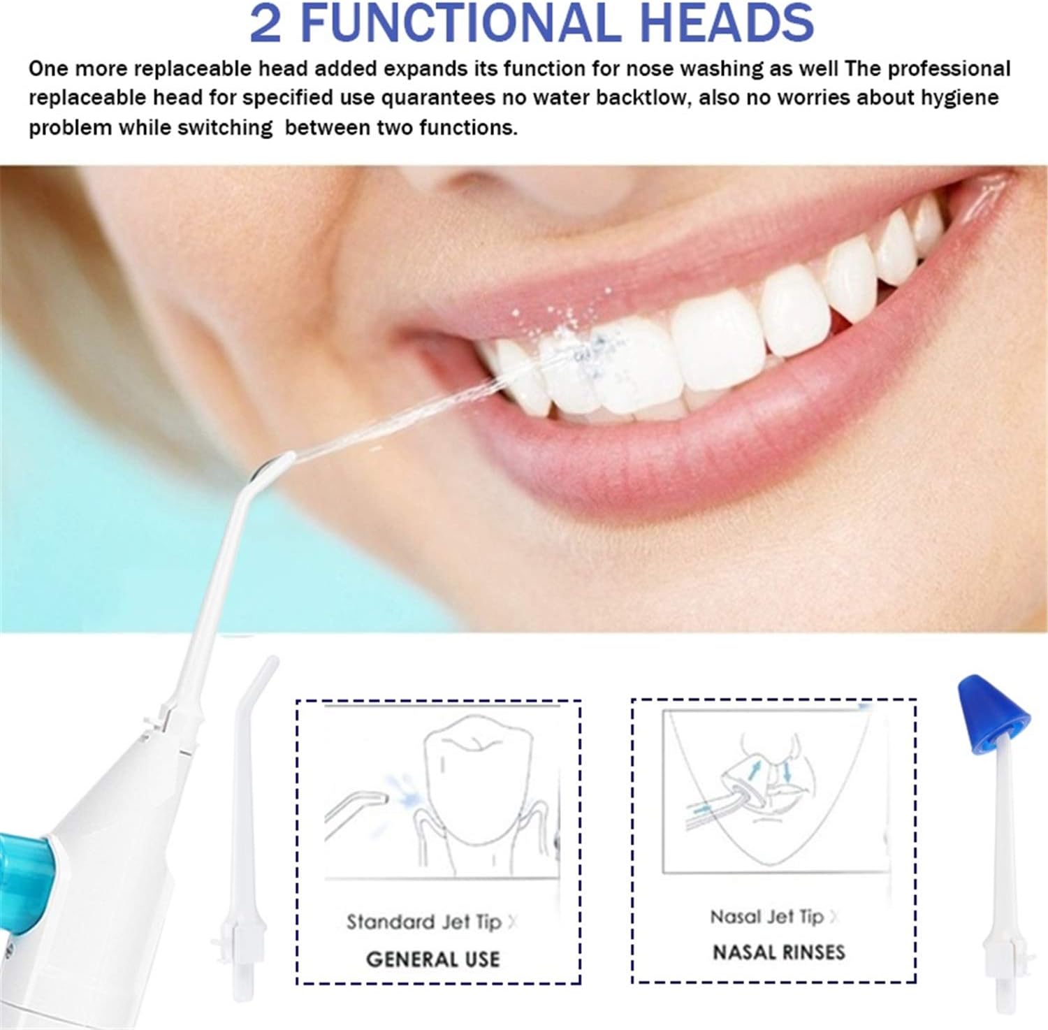 Portable Oral Irrigator Water Flosser Dental Water Toothbrush Toothpick Nasal Irrigator Implement Teeth Cleaner Oral Hygiene Flossers for Home Travel with 5Pcs Nozzles (Nozzle and Tongue Scraper)
