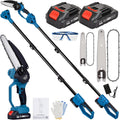 21V Cordless 2-In-1 Pole Saw & Mini Chainsaw Combo, 8″& 6″ Guide Bar Chains, Battery Powered Tree Trimmer, Protective Handle, Auto-Oil System, Includes Case & Safety Kit (2-In-1 Pole Saw)