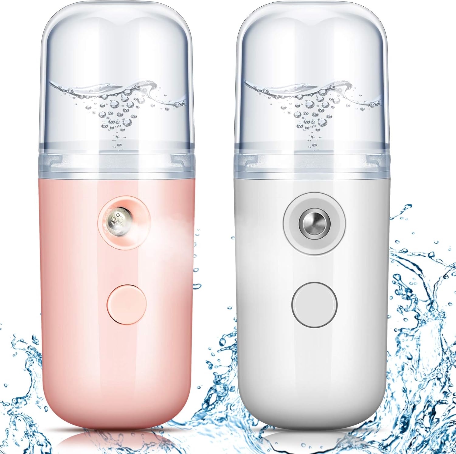 2 Pieces Nano Facial Mister 30 Ml Mini Face Humidifier Portable Facial Sprayer USB Rechargeable Handy Skin Care Machine for Face Hydrating, Daily Makeup (Dark Pink and White)