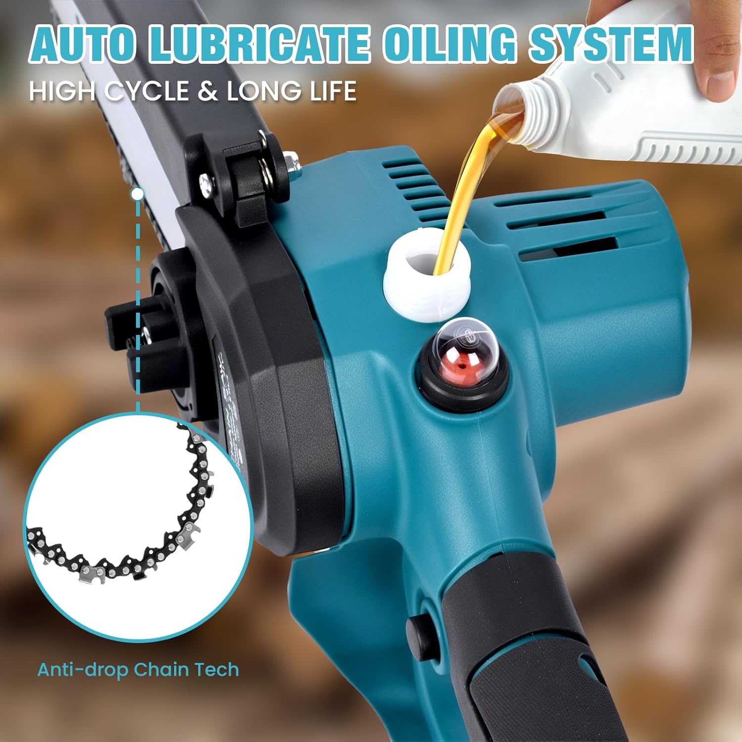 21V Cordless 2-In-1 Pole Saw & Mini Chainsaw Combo, 8″& 6″ Guide Bar Chains, Battery Powered Tree Trimmer, Protective Handle, Auto-Oil System, Includes Case & Safety Kit (2-In-1 Pole Saw)