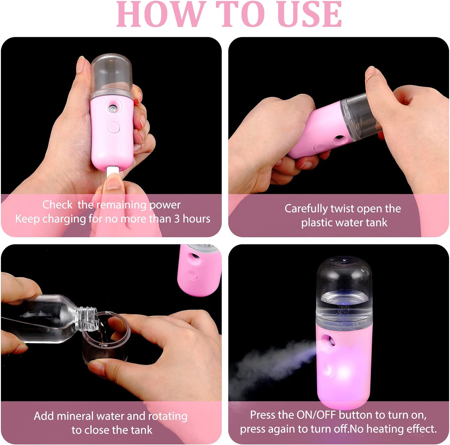 2 Pieces Nano Facial Mister 30 Ml Mini Face Humidifier Portable Facial Sprayer USB Rechargeable Handy Skin Care Machine for Face Hydrating, Daily Makeup (Dark Pink and White)