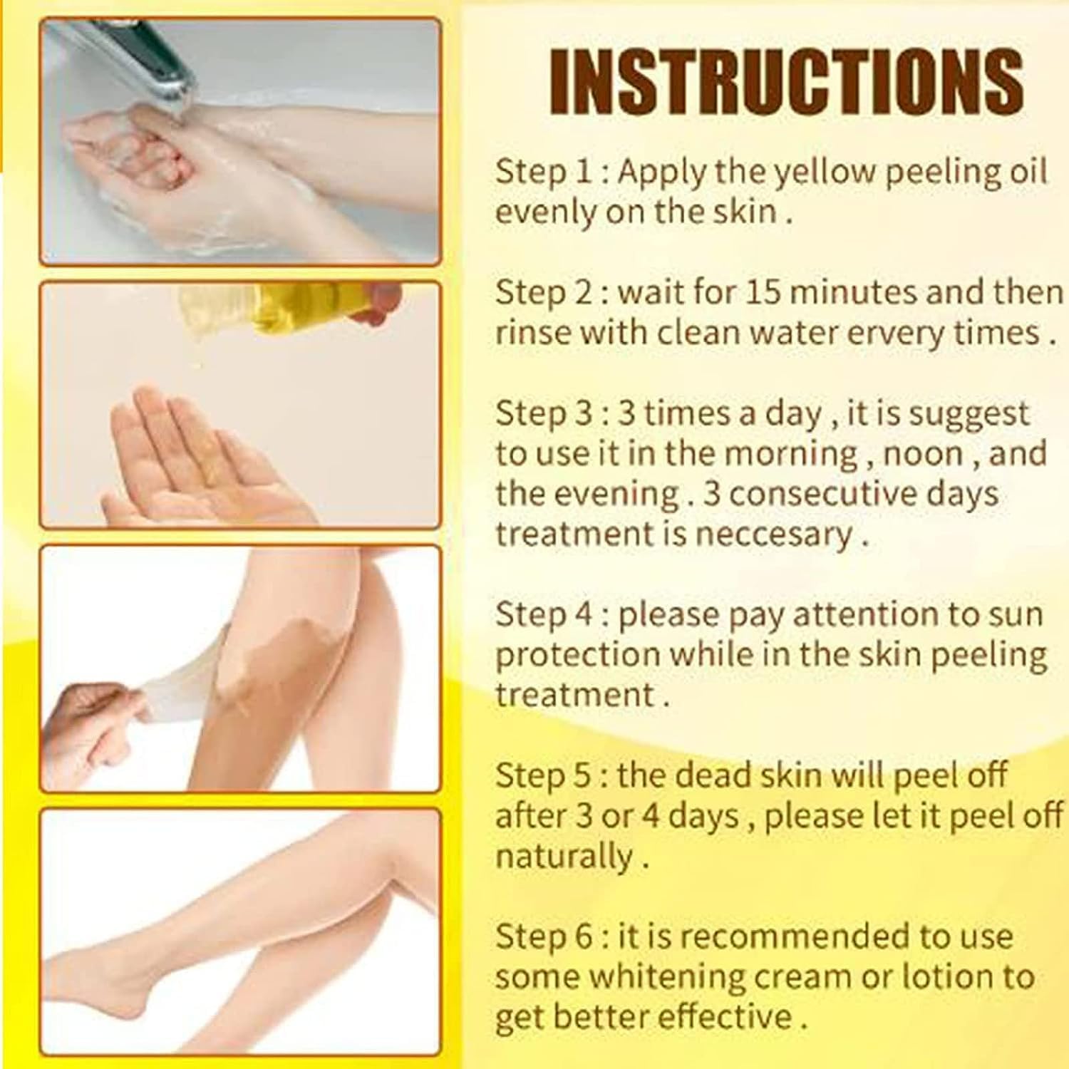 Yellow Peeling Oil, Peeling Oil for Dark Skin, Strong Peeling Oil Extra Strength, Exfoliating Peeling Solution for Body All Skin Type Dead Skin Remover (3.87 Fl Oz / 110ML)