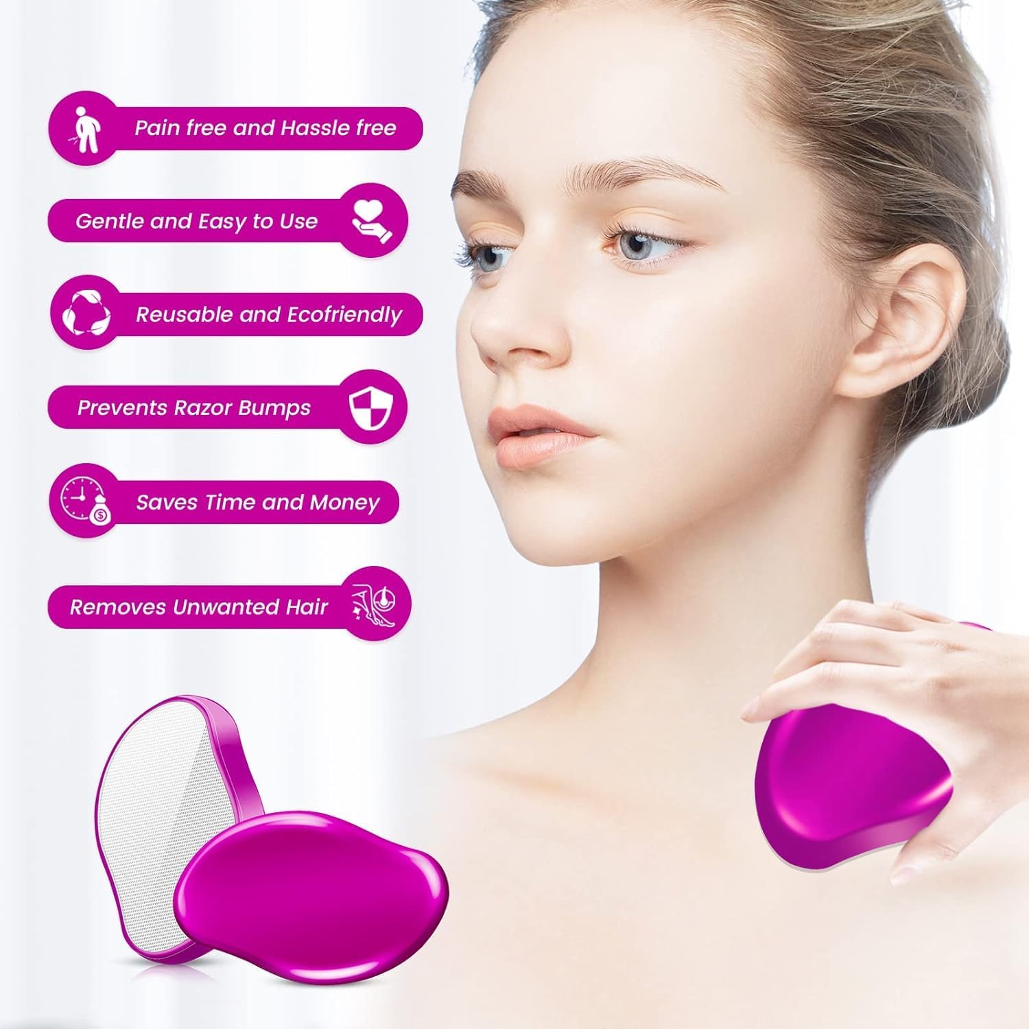 Crystal Hair Eraser for Women, Painless Hair Remover, Instant Results, Easy-To-Use, Durable, Reusable, Waterproof Epilator, Non-Abrasive(Rose Pink)