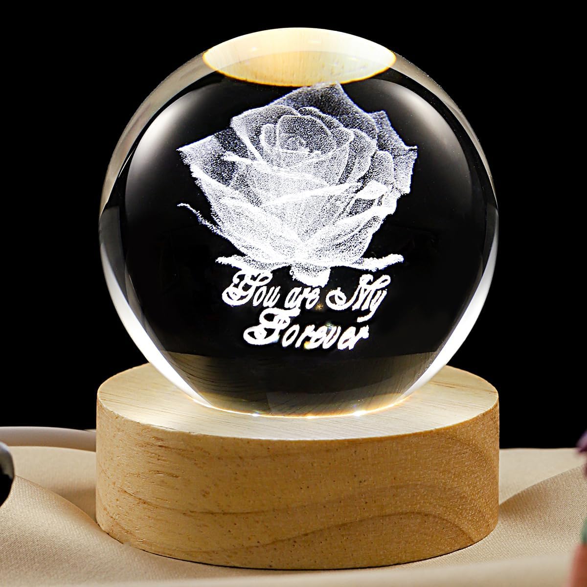 3D Galaxy Crystal Ball Lamp with Dimmable LED and Wooden Base, Night Light for Kids Teens Adults, Home Desk Office Bedroom Decor, Birthday Gift (2.4”/ 6Cm)