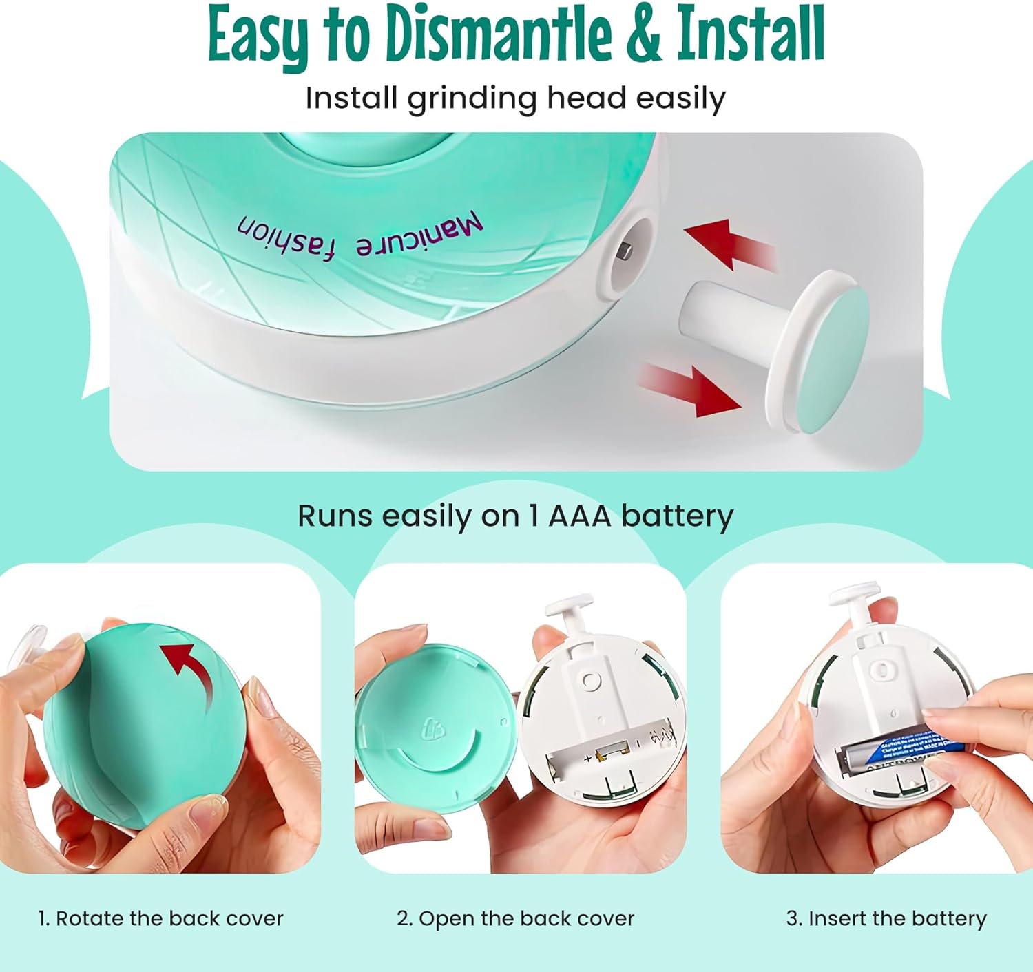 Electric Baby Nail Trimmer, File, Clipper, Manicure, Lightweight, Quiet, Newborn, Infant, Toddler, Adults, Fingernails and Toes, Polish, Safe, Easy to Use, All Ages, 6 Grinding Pads