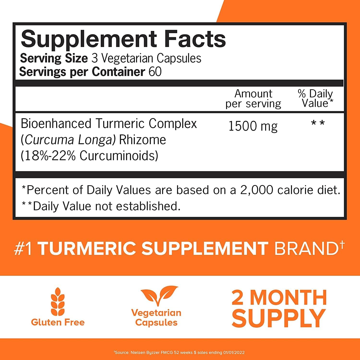 Turmeric Curcumin Supplement, Turmeric 1500Mg with Ultra High Absorption, Joint Support Supplement, Extra Strength Turmeric Capsules, 2 Month Supply, 180 Count (Pack of 1)