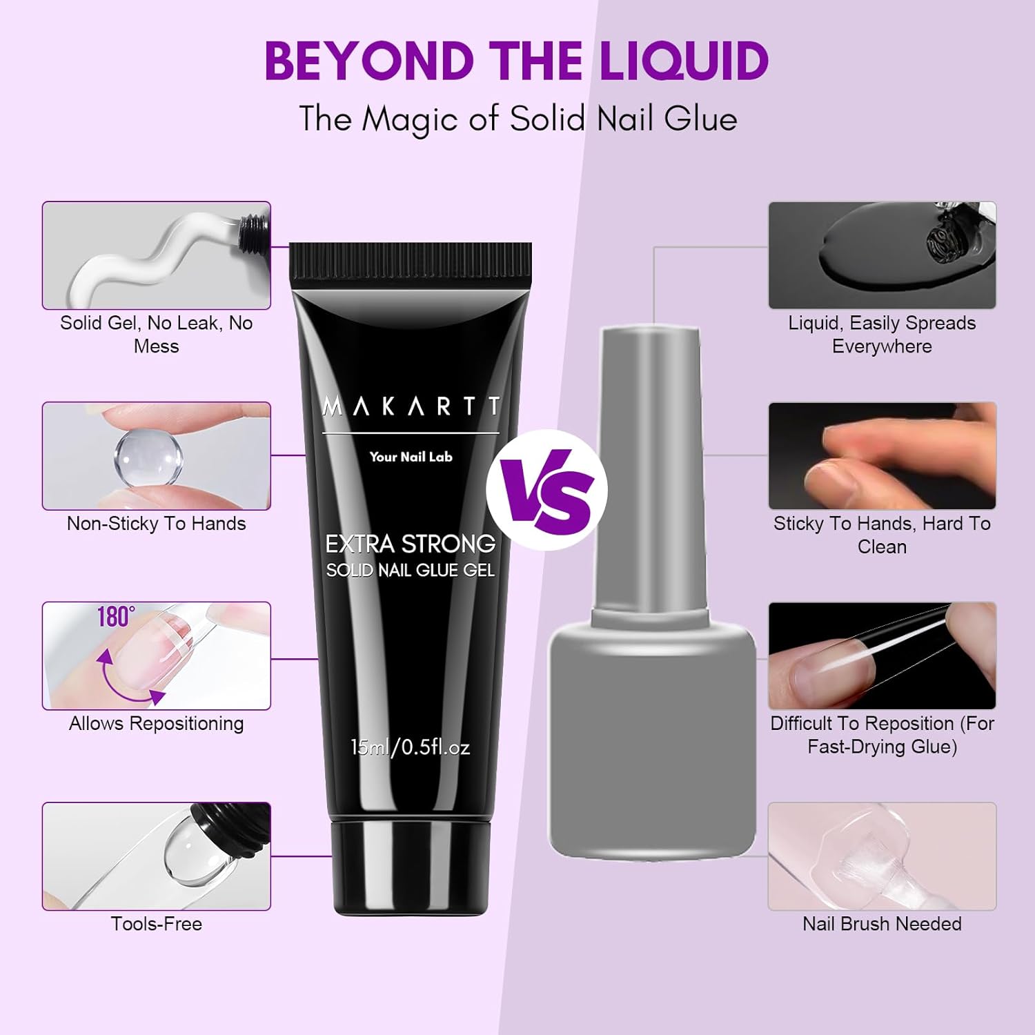 Solid Nail Glue Gel for Press on & Acrylic Nails - 3D Nail Gel for Art Design, Super Strong Clear Adhesive 15ML Long Lasting, UV Lamp Cured, Ideal for Home Salon Use