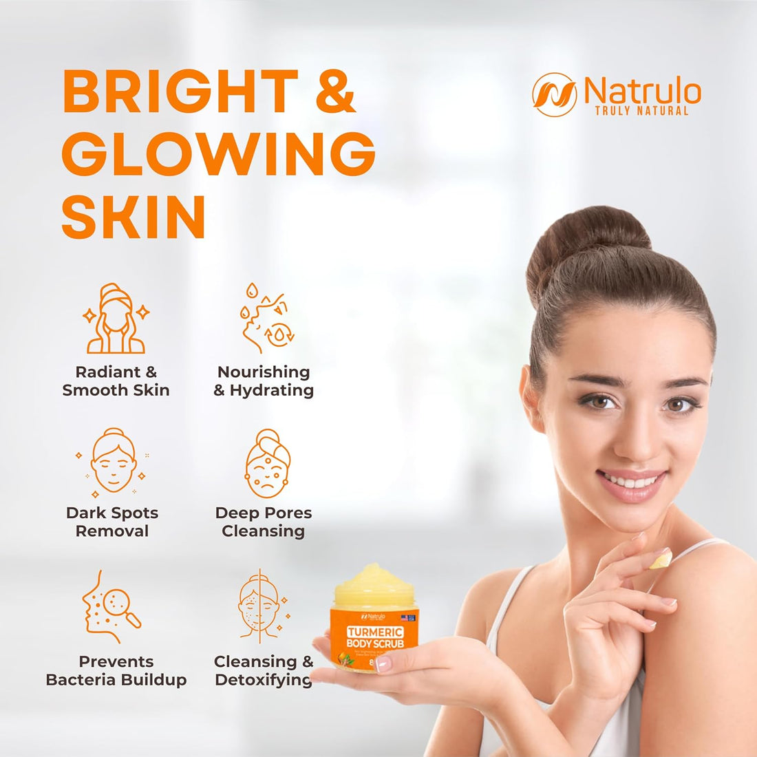 Turmeric Body Scrub – Natural Exfoliating Skin Brightener for Face & Body (8oz, Made in USA)
